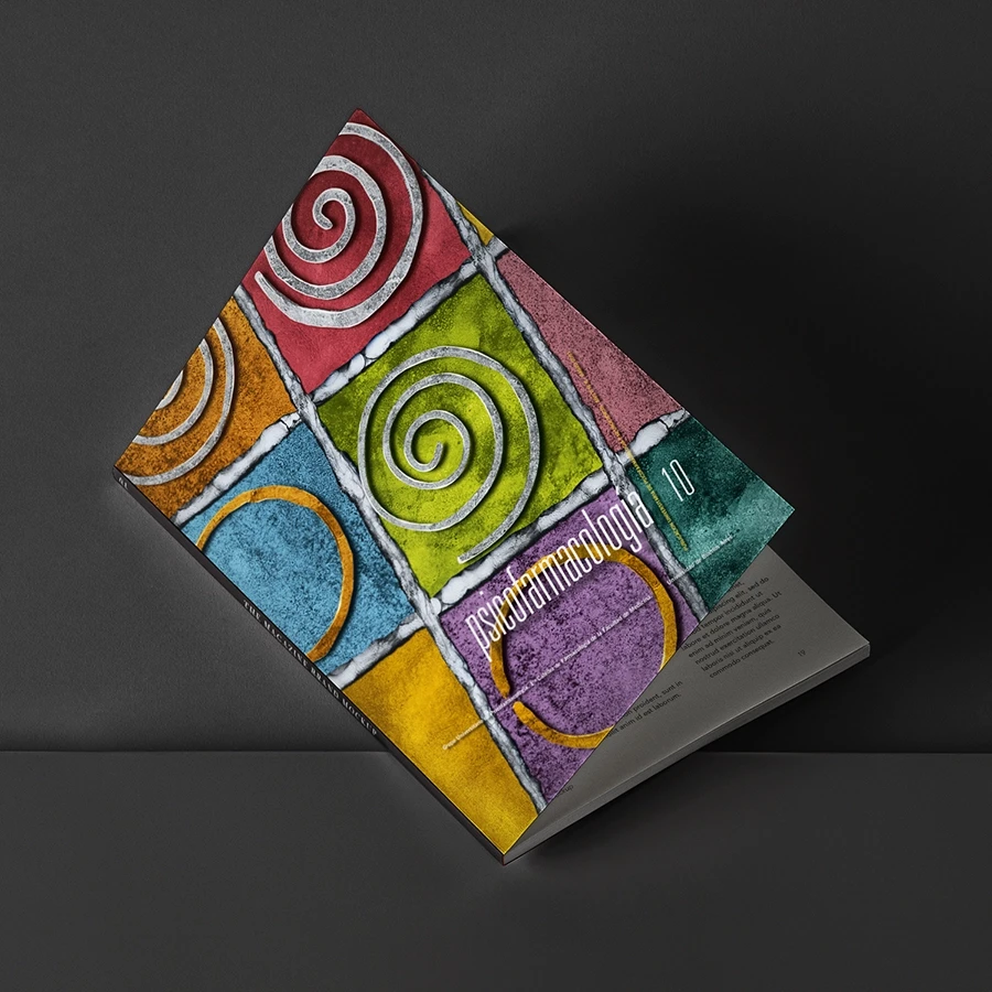 Cubierta de Psicofarmacología con espirales blancas sobre una cuadrícula multicolor